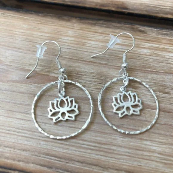 Handmade Sterling Silver Lotus Hoop Earrings - Picture 1 of 4